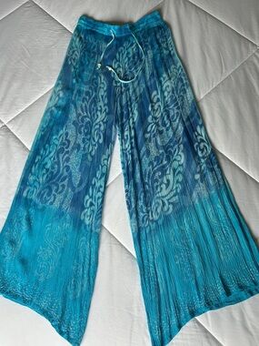 Women's Blue Patterned Swim Cover-Up Palazzo Pants